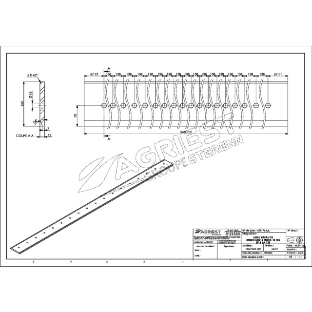 Lame Percee 150X16 LG 2480 400HB 18 TRS Ø16 EA 138 référence fournisseur 451176